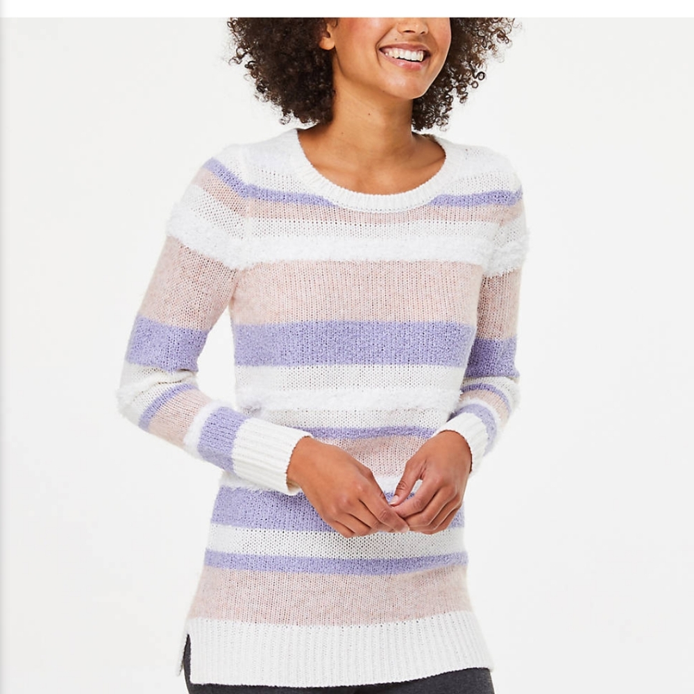 - - Loft lounge stripe eyelash tunic cozy sweater